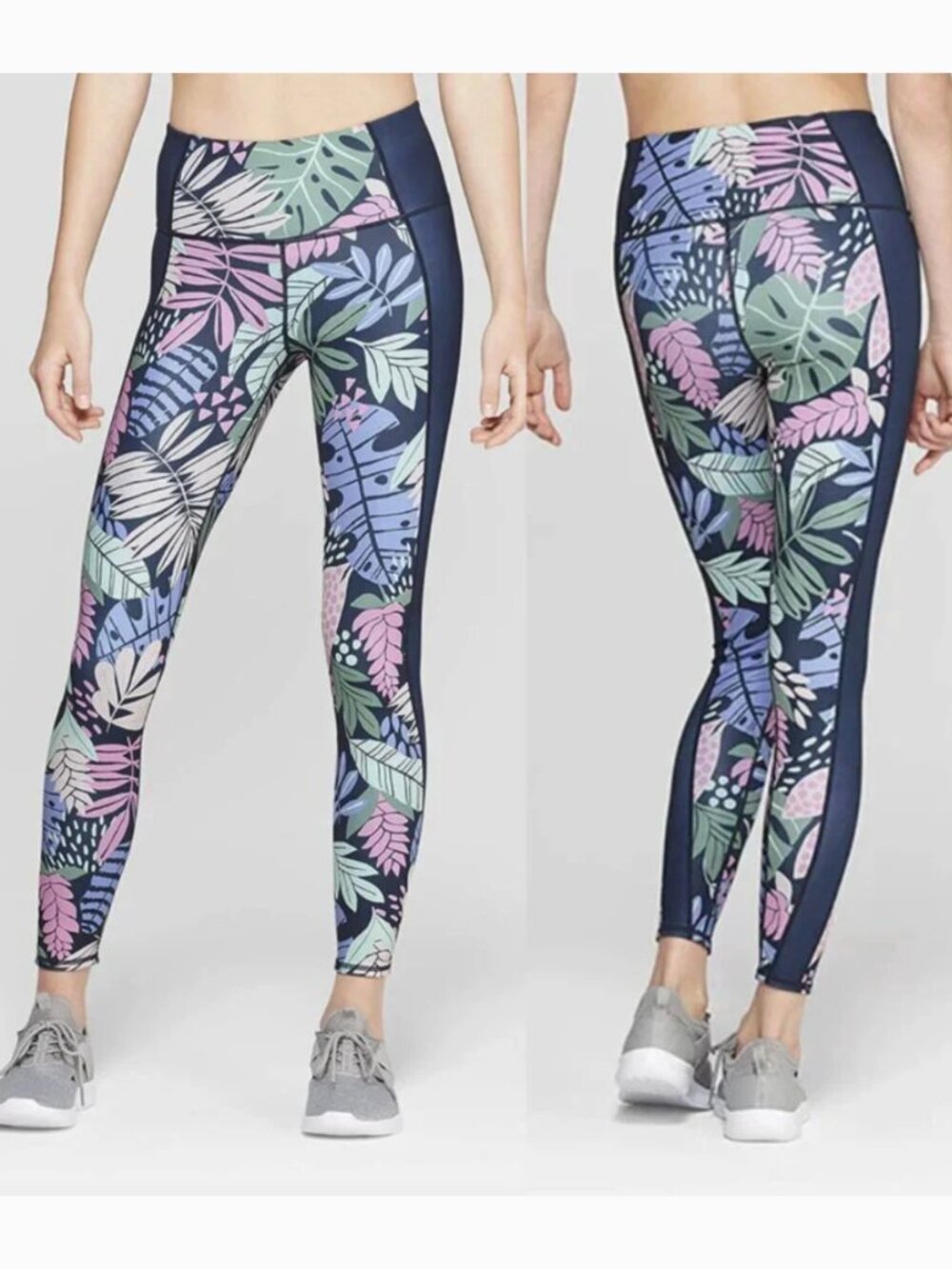 JOYLAB High Rise Waisted 7/8 Reversible Legging Navy Blue Green Floral Active